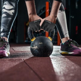 RYMNT Minimal Workout Gloves,Short Micro Weight Lifting Gloves Grip Pads with Full Palm Protection & Extra Grip for Men Women Weightlifting,Gym,Cross Training,Powerlifting,WODs.Black-Medium