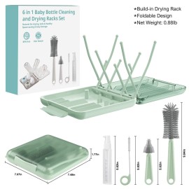 Bottle Brush Set -Baby Travel Essential-6 in 1 Bottle Cleaner Kit with Silicone Bottle Brush,Nipple Cleaner Brush,Straw Brush,Soap Dispenser,Storage Box,Bottle Drying Rack for Home and Travel(Green) Bottle Brush Set -Baby Travel Essential-6 in 1 Bottle Cleaner Kit with Silicone Bottle Brush,Nipple Cleaner Brush,Straw Brush,Soap Dispenser,Storage Box,Bottle Drying Rack for Home and Travel(Green)
