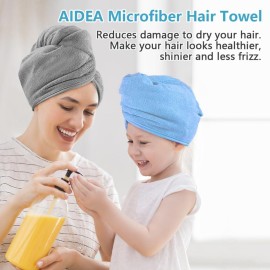 AIDEA Microfiber Hair Towel Wrap, 5 Pack Turbans, Super Absorbent Quick Dry for All Hair Types, Anti-Frizz Accessories for Women, 2610