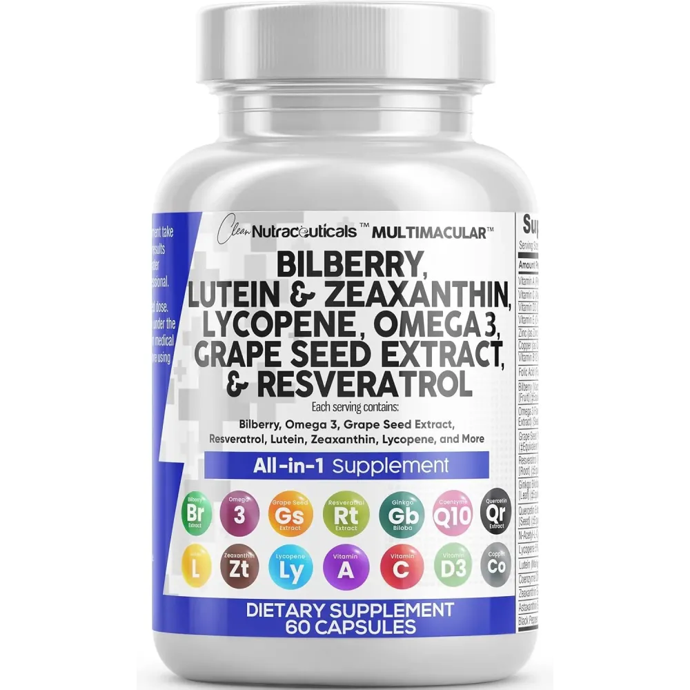 Clean Nutra Eye Vitamins with Bilberry Lutein and Zeaxanthin Supplements Lycopene 40mg Resveratrol Grape Seed Astaxanthin for Eyes - Eye Care Health Support Eye Vitamin and Mineral Supplement Clean Nutra Eye Vitamins with Bilberry Lutein and Zeaxanthin Supplements Lycopene 40mg Resveratrol Grape Seed Astaxanthin for Eyes - Eye Care Health Support Eye Vitamin and Mineral Supplement
