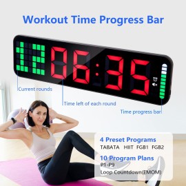 LUCORB Gym Timer - Large Digital Gym Clock Wall with Interval Time Progress Bar, Countdown/Up Stopwatch, Remote Control for Home Gym Garage Boxing Crossfit LUCORB Gym Timer - Large Digital Gym Clock Wall with Interval Time Progress Bar, Countdown/Up Stopwatch, Remote Control for Home Gym Garage Boxing Crossfit