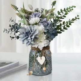 Leftover Fake Flowers in Vase,Faux Flowers in Vase,Table Centerpieces for Dining Room,Flower Centerpieces for Tables,Artificial Flowers in Vase,Kitchen Table Decor,Coffee Table Decor