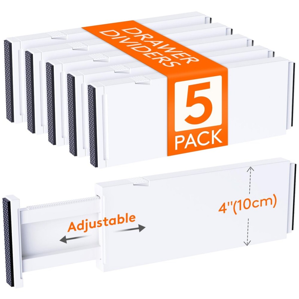 Lifewit 5 Pack Drawer Dividers 4 High, 11-17 Adjustable Dresser Drawer Organizers for Clothes, Expandable Dresser Separators in Bedroom/Bathroom/Kitchen/Vanity/Office Organization and Storage, White Lifewit 5 Pack Drawer Dividers 4 High, 11-17 Adjustable Dresser Drawer Organizers for Clothes, Expandable Dresser Separators in Bedroom/Bathroom/Kitchen/Vanity/Office Organization and Storage, White