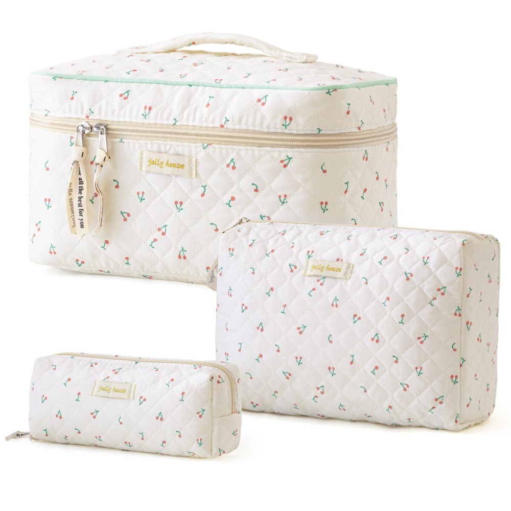 HBselect Quilted Makeup Bag, 3PCS Cotton Large Travel Makeup Bag, Cute Floral Coquette Make up Bag Cosmetic Bag Toiletry Bag for Women Girls HBselect Quilted Makeup Bag, 3PCS Cotton Large Travel Makeup Bag, Cute Floral Coquette Make up Bag Cosmetic Bag Toiletry Bag for Women Girls