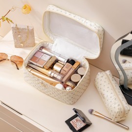 HBselect Quilted Makeup Bag, 3PCS Cotton Large Travel Makeup Bag, Cute Floral Coquette Make up Bag Cosmetic Bag Toiletry Bag for Women Girls HBselect Quilted Makeup Bag, 3PCS Cotton Large Travel Makeup Bag, Cute Floral Coquette Make up Bag Cosmetic Bag Toiletry Bag for Women Girls