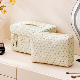 HBselect Quilted Makeup Bag, 3PCS Cotton Large Travel Makeup Bag, Cute Floral Coquette Make up Bag Cosmetic Bag Toiletry Bag for Women Girls HBselect Quilted Makeup Bag, 3PCS Cotton Large Travel Makeup Bag, Cute Floral Coquette Make up Bag Cosmetic Bag Toiletry Bag for Women Girls