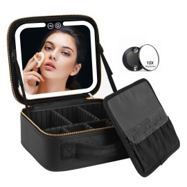 VANMRIOR Travel Makeup Bag with LED Lighted Make up Case with Mirror 3 Color Setting Cosmetic Makeup Box Organizer Vanity Case for Women Beauty Tools Accessories Case Rechargeable VANMRIOR Travel Makeup Bag with LED Lighted Make up Case with Mirror 3 Color Setting Cosmetic Makeup Box Organizer Vanity Case for Women Beauty Tools Accessories Case Rechargeable