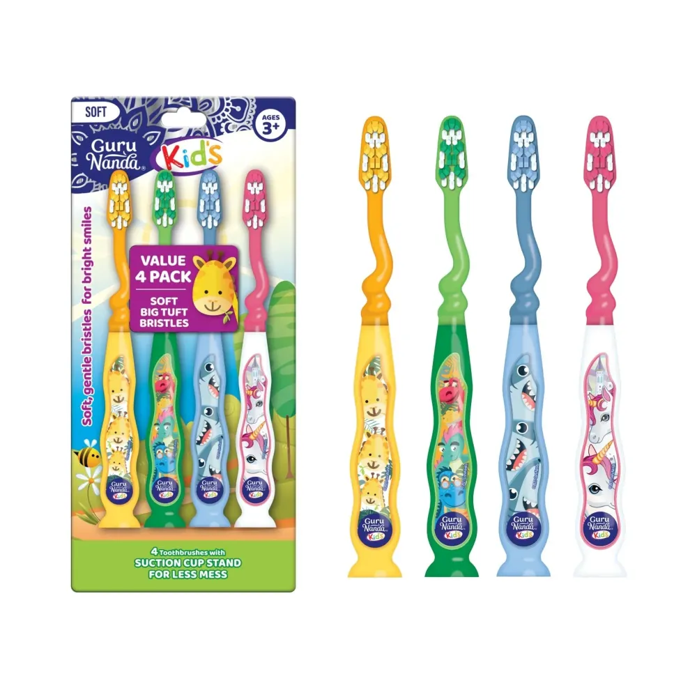 GuruNanda Kids Toothbrush with Suction Cup & Fun Animal Designs - Soft Bristles for Healthy Gums- Non-Slippery & Mess-Free Toothbrush, 3+ Age- 4 Count GuruNanda Kids Toothbrush with Suction Cup & Fun Animal Designs - Soft Bristles for Healthy Gums- Non-Slippery & Mess-Free Toothbrush, 3+ Age- 4 Count
