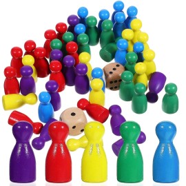 STOBOK 50 Pcs Multicolor Wooden Pawns Board Game Pieces With 2 Dice - Tabletop Markers Chess Pieces for Board Games