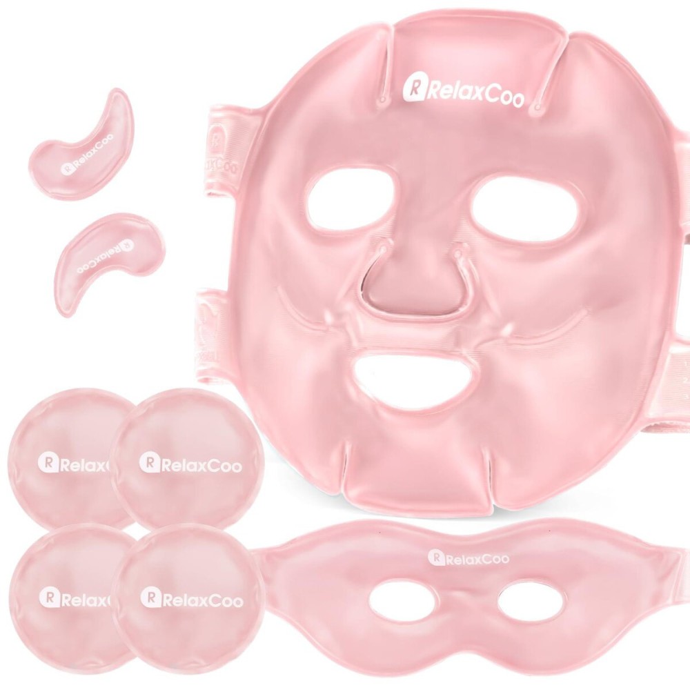 RelaxCoo Ice Face Eye Mask for Dark Circles and Puffiness Cold Warm Compress, Gel Cold Cooling Face Mask Package for Women and Men, Migraines, Headache, Stress and Relaxation, Pink RelaxCoo Ice Face Eye Mask for Dark Circles and Puffiness Cold Warm Compress, Gel Cold Cooling Face Mask Package for Women and Men, Migraines, Headache, Stress and Relaxation, Pink