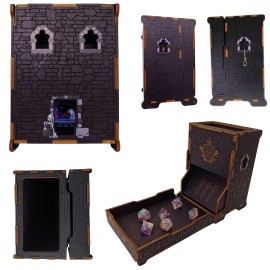 FOXBITE Dice Tower for Dungeons and Dragons Tower with Tray Wood Laser Etched DND Portable and Collapsible Dice Roller Perfect for Board Game and Tabletop RPG, Natural Wood Carved and Printed 5e