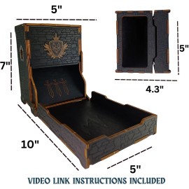 FOXBITE Dice Tower for Dungeons and Dragons Tower with Tray Wood Laser Etched DND Portable and Collapsible Dice Roller Perfect for Board Game and Tabletop RPG, Natural Wood Carved and Printed 5e