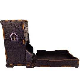 FOXBITE Dice Tower for Dungeons and Dragons Tower with Tray Wood Laser Etched DND Portable and Collapsible Dice Roller Perfect for Board Game and Tabletop RPG, Natural Wood Carved and Printed 5e