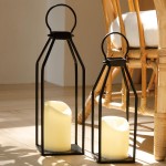 Perfnique Modern Farmhouse Lantern Decor, 15\'\' 13\'\' Set of 2 Black Metal Lanterns, 2 LED 6hr Timer Flickering Flameless Candles, Lanterns Decorative for Outdoor Decor, Home, Indoor, Patio