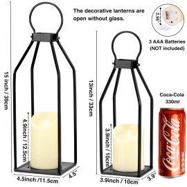 Perfnique Modern Farmhouse Lantern Decor, 15\'\' 13\'\' Set of 2 Black Metal Lanterns, 2 LED 6hr Timer Flickering Flameless Candles, Lanterns Decorative for Outdoor Decor, Home, Indoor, Patio Perfnique Modern Farmhouse Lantern Decor, 15\'\' 13\'\' Set of 2 Black Metal Lanterns, 2 LED 6hr Timer Flickering Flameless Candles, Lanterns Decorative for Outdoor Decor, Home, Indoor, Patio