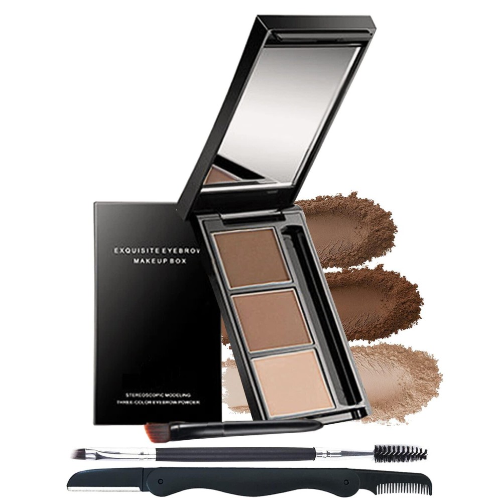 Eyebrow Powder Makeup Kit-3 Colors Eye Brow Powder Palette Long-Lasting Waterproof, Dark/light Brown Brow Filler, Fill & Sculpt Full Eyebrows for Women, With Mirror, Brow Brush & Razor-Set 02 Eyebrow Powder Makeup Kit-3 Colors Eye Brow Powder Palette Long-Lasting Waterproof, Dark/light Brown Brow Filler, Fill & Sculpt Full Eyebrows for Women, With Mirror, Brow Brush & Razor-Set 02