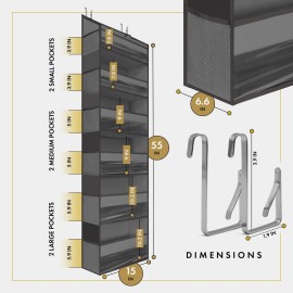 HOMELUX THEORY 1PC Heavy Duty Over the Door Organizer 55x14x6.7, 6 Large Front & 12 Side Pockets, Hanging Storage Closet Door Organizer for Bedroom, Bathroom and Baby Nursery Storage (Dark Gray)