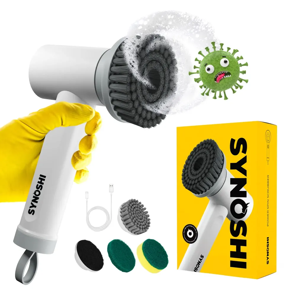 SYNOSHI Electric Spin Scrubber, Power Cleaning Brush with 3 Heads, Cordless Waterproof Shower Scrubber with Dual Speed, Perfect for Cleaning Bathroom, Tile, Cars, Floor. Electric Scrub Brush for tub