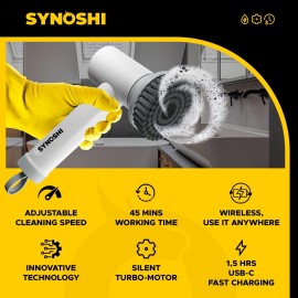 SYNOSHI Electric Spin Scrubber, Power Cleaning Brush with 3 Heads, Cordless Waterproof Shower Scrubber with Dual Speed, Perfect for Cleaning Bathroom, Tile, Cars, Floor. Electric Scrub Brush for tub