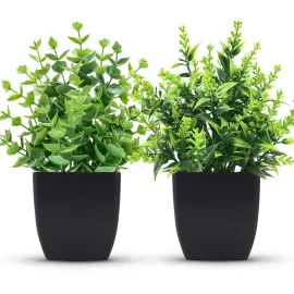 ZJIA 2 Pack Small Fake Plants Black Bathroom Accessories for Home Bedroom Bathroom Kitchen Decor