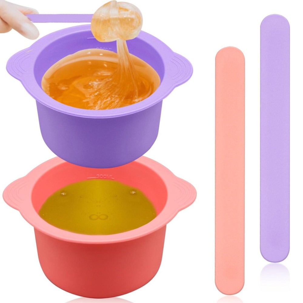 2Pcs Silicone Wax Warmer Liner, Silicone Wax Bowl for Wax Warmer, Non-Stick Wax Melt Warmer Wax Pot Replacement, Reusable Wax Melt Liner with 2 Pcs Wax Spatula Sticks for Hair Removal (Purple, Pink) 2Pcs Silicone Wax Warmer Liner, Silicone Wax Bowl for Wax Warmer, Non-Stick Wax Melt Warmer Wax Pot Replacement, Reusable Wax Melt Liner with 2 Pcs Wax Spatula Sticks for Hair Removal (Purple, Pink)