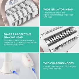 VOYOR Epilator for Women, 3 in 1 Epilator Hair Removal for Women, Epilators Hair Remover for Leg Arm with 30 Tweezers, Rechargeable & Cordless Electric Lady Shaver & Trimmer BM300 (Champagne Gold) VOYOR Epilator for Women, 3 in 1 Epilator Hair Removal for Women, Epilators Hair Remover for Leg Arm with 30 Tweezers, Rechargeable & Cordless Electric Lady Shaver & Trimmer BM300 (Champagne Gold)