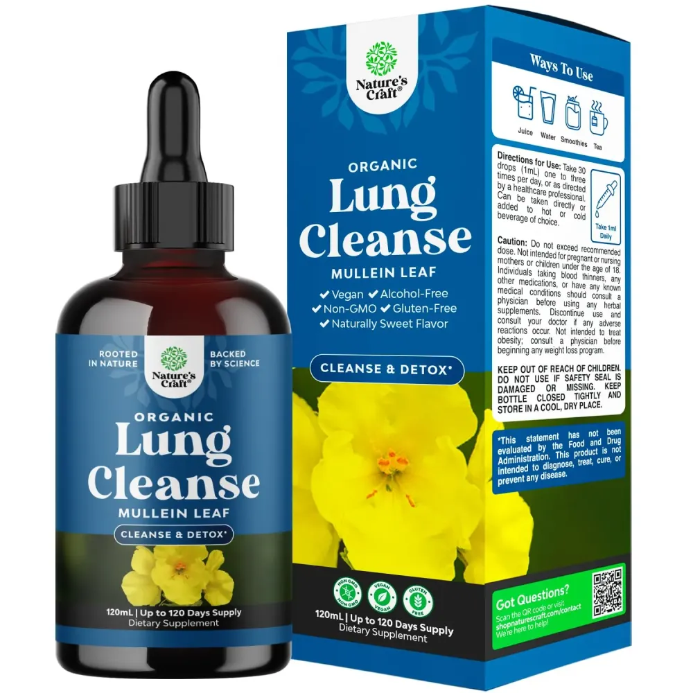 USDA Organic Mullein Drops for Lungs - Herbal Lung Detox & Cleanse with Marshmallow Root Extract & Plantain Leaf for Respiratory Lung Health - Mullein Leaf Tincture Drops for Breathing Support - 120ml USDA Organic Mullein Drops for Lungs - Herbal Lung Detox & Cleanse with Marshmallow Root Extract & Plantain Leaf for Respiratory Lung Health - Mullein Leaf Tincture Drops for Breathing Support - 120ml