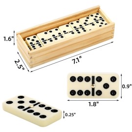 Noamus 56 PCS Dominoes Set for Adults, Professional Domino Tiles with Spinner, Double 6 in 2 Portable Wooden Case, 28 Tiles Domino Travel Set for Family Numbers Table Board Games, 2-8 Players