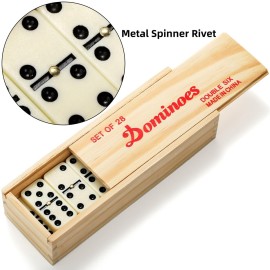 Noamus 56 PCS Dominoes Set for Adults, Professional Domino Tiles with Spinner, Double 6 in 2 Portable Wooden Case, 28 Tiles Domino Travel Set for Family Numbers Table Board Games, 2-8 Players