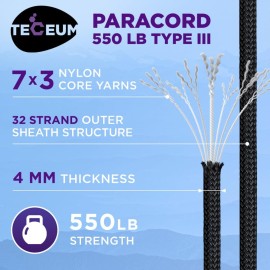 TECEUM Utility Nylon Paracord Black - 100 ft- 4mm - Heavy Duty String - Tent Cord - Outdoor amping Rope -Camping Hiking Gear and Equipment - EDC Cord - Strong Survival Rope 016b TECEUM Utility Nylon Paracord Black - 100 ft- 4mm - Heavy Duty String - Tent Cord - Outdoor amping Rope -Camping Hiking Gear and Equipment - EDC Cord - Strong Survival Rope 016b