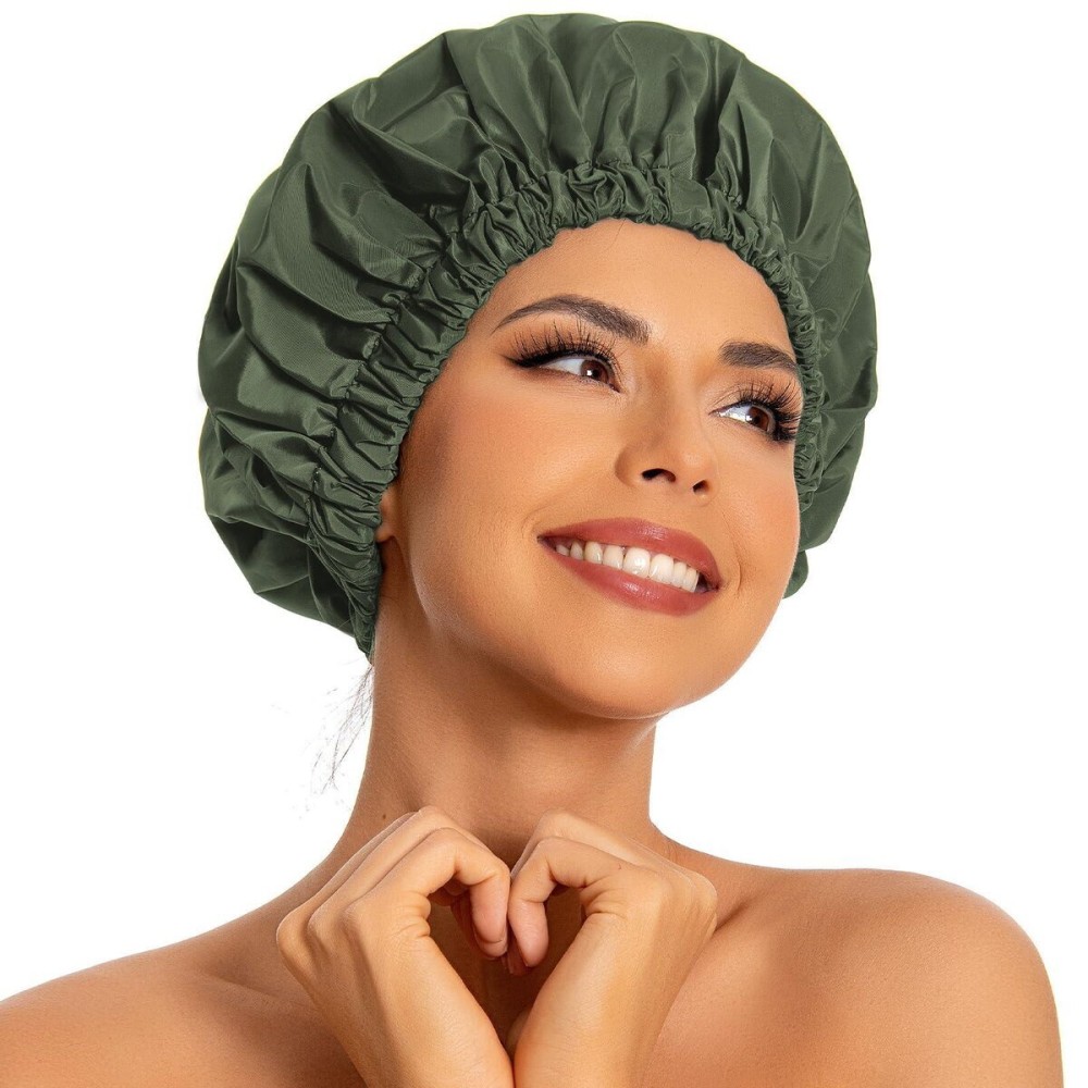 Reusable Shower Cap for Women, Large Waterproof Shower Bonnet Washable Elastic Band Bath Hair Hat for Long Hair, Braids(Green) Reusable Shower Cap for Women, Large Waterproof Shower Bonnet Washable Elastic Band Bath Hair Hat for Long Hair, Braids(Green)