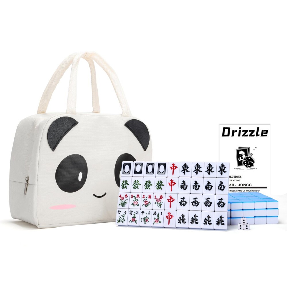 drizzle 30mm Mahjong Set Blue - 144 Medium Size Tiles with Panda Bag and Racks - Traditional Chinese Table Game - Home Family Dorm Party for Leisure Time - Mah Jong  drizzle 30mm Mahjong Set Blue - 144 Medium Size Tiles with Panda Bag and Racks - Traditional Chinese Table Game - Home Family Dorm Party for Leisure Time - Mah Jong