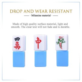 drizzle 30mm Mahjong Set Blue - 144 Medium Size Tiles with Panda Bag and Racks - Traditional Chinese Table Game - Home Family Dorm Party for Leisure Time - Mah Jong  drizzle 30mm Mahjong Set Blue - 144 Medium Size Tiles with Panda Bag and Racks - Traditional Chinese Table Game - Home Family Dorm Party for Leisure Time - Mah Jong