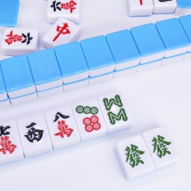 drizzle 30mm Mahjong Set Blue - 144 Medium Size Tiles with Panda Bag and Racks - Traditional Chinese Table Game - Home Family Dorm Party for Leisure Time - Mah Jong  drizzle 30mm Mahjong Set Blue - 144 Medium Size Tiles with Panda Bag and Racks - Traditional Chinese Table Game - Home Family Dorm Party for Leisure Time - Mah Jong