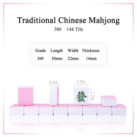 drizzle 30mm Mahjong Set Pink - 144 Medium Size Tiles with Panda Bag and Racks - Traditional Chinese Table Game - Home Family Dorm Party for Leisure Time - Mah Jong  drizzle 30mm Mahjong Set Pink - 144 Medium Size Tiles with Panda Bag and Racks - Traditional Chinese Table Game - Home Family Dorm Party for Leisure Time - Mah Jong