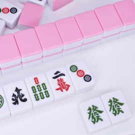 drizzle 30mm Mahjong Set Pink - 144 Medium Size Tiles with Panda Bag and Racks - Traditional Chinese Table Game - Home Family Dorm Party for Leisure Time - Mah Jong  drizzle 30mm Mahjong Set Pink - 144 Medium Size Tiles with Panda Bag and Racks - Traditional Chinese Table Game - Home Family Dorm Party for Leisure Time - Mah Jong