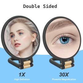 Sifolo 30x Magnifying Mirror, Travel Hand Mirrors with Handle - Double Side Handheld Mirror with 1X 30X Magnification & Adjustable Handle/Stand, Hand Held Foldable Travel Mirror for Makeup(Black) Sifolo 30x Magnifying Mirror, Travel Hand Mirrors with Handle - Double Side Handheld Mirror with 1X 30X Magnification & Adjustable Handle/Stand, Hand Held Foldable Travel Mirror for Makeup(Black)