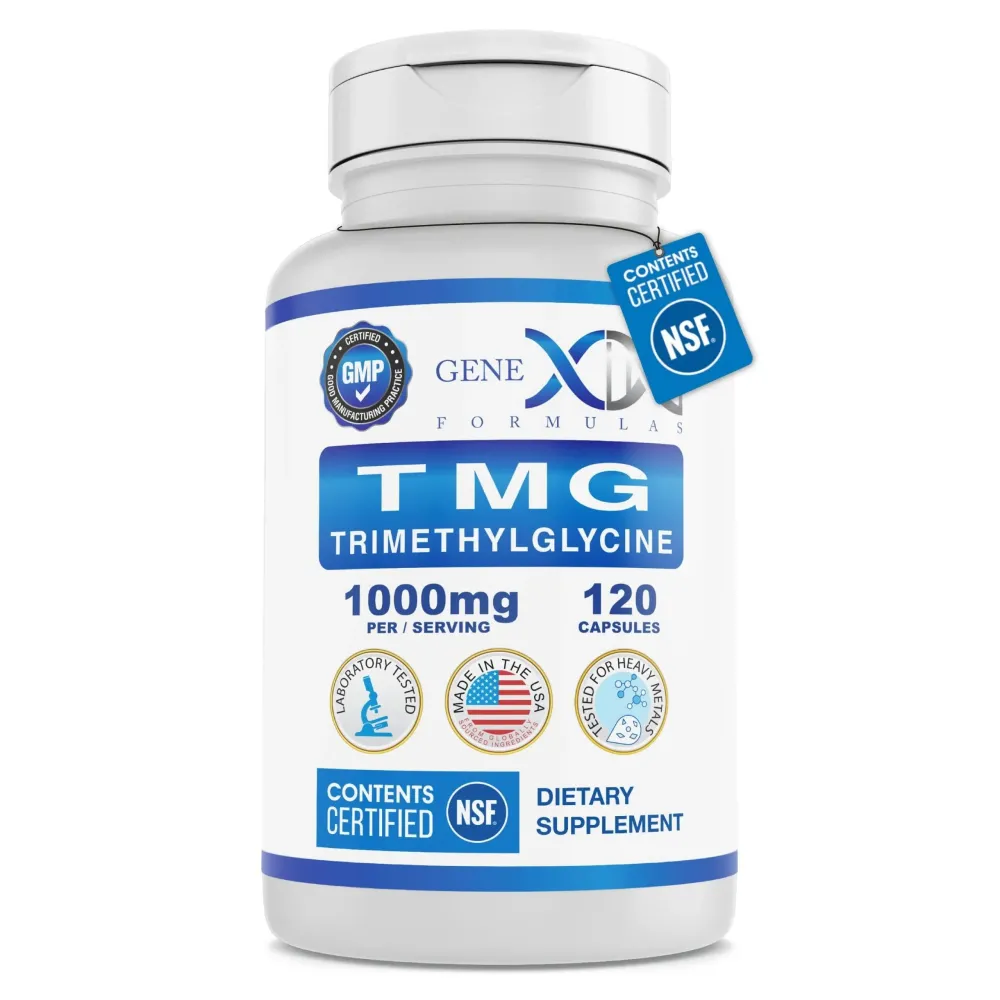 Genex Formulas TMG Supplement 1000mg (120 Capsules) - NSF Certified for Safety, Quality & Label Accuracy - Betaine Anhydrous Trimethylglycine - Liver Supplement - Gluten Free & Non-GMO - 30-Day Supply Genex Formulas TMG Supplement 1000mg (120 Capsules) - NSF Certified for Safety, Quality & Label Accuracy - Betaine Anhydrous Trimethylglycine - Liver Supplement - Gluten Free & Non-GMO - 30-Day Supply