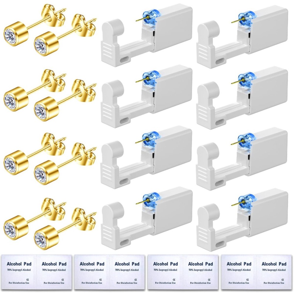 Get the Perfect Ear Piercing with 24Pcs Premium Ear Piercing Kit - Includes 8 CZ Diamond Earrings and 8 Easy-to-Use Self Ear Piercing Gun - Safe and Painless Get the Perfect Ear Piercing with 24Pcs Premium Ear Piercing Kit - Includes 8 CZ Diamond Earrings and 8 Easy-to-Use Self Ear Piercing Gun - Safe and Painless