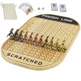 Jyquorp Horse Race Board Game Racing Game Thickened Solid Wood with 11 Luxurious Durable Classic Metal Horses with 4 Dice and 2 Boxes of Cards Horse Racing Game (Log Color, Oval) Jyquorp Horse Race Board Game Racing Game Thickened Solid Wood with 11 Luxurious Durable Classic Metal Horses with 4 Dice and 2 Boxes of Cards Horse Racing Game (Log Color, Oval)