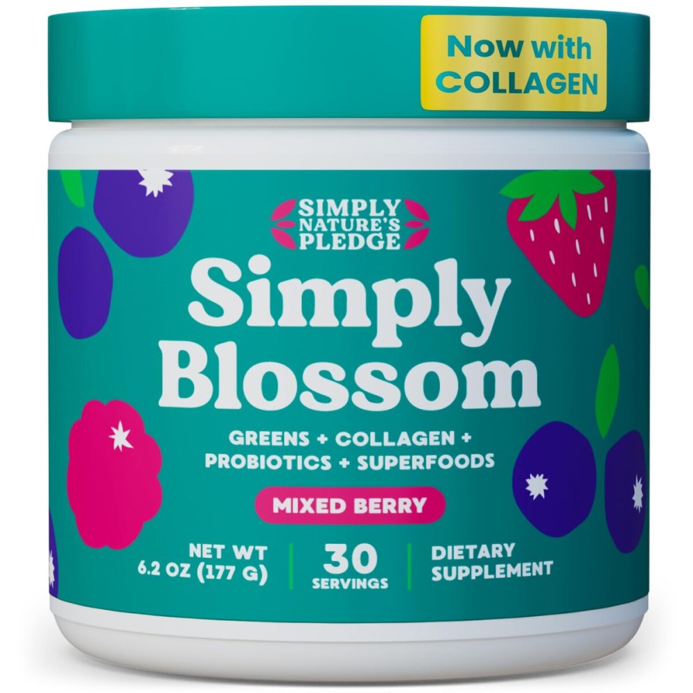 Simply Blossom Nutrition - Daily Greens & Superfood Powder + Collagen + Probiotics for Women\'s Digestive Health & Bloating Relief. Help Your Health Bloom - 30 Day Supply Simply Blossom Nutrition - Daily Greens & Superfood Powder + Collagen + Probiotics for Women\'s Digestive Health & Bloating Relief. Help Your Health Bloom - 30 Day Supply