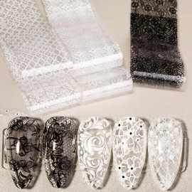 SILPECWEE 20 Rolls Lace Nail Transfer Foil - White and Black Flower Nail Art Decals, Holographic Stickers for DIY Acrylic Nails Manicure Decoration SILPECWEE 20 Rolls Lace Nail Transfer Foil - White and Black Flower Nail Art Decals, Holographic Stickers for DIY Acrylic Nails Manicure Decoration