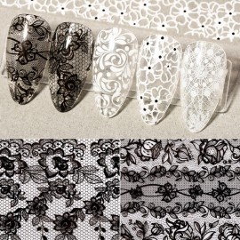 SILPECWEE 20 Rolls Lace Nail Transfer Foil - White and Black Flower Nail Art Decals, Holographic Stickers for DIY Acrylic Nails Manicure Decoration SILPECWEE 20 Rolls Lace Nail Transfer Foil - White and Black Flower Nail Art Decals, Holographic Stickers for DIY Acrylic Nails Manicure Decoration