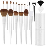 LUXBRU Makeup Brushes With Case 20PCs Professional Makeup Brush Set, Foundation Powder Eyeshadow Brush Set Eyebrow Concealer Contour Travel Brushes Kit with Holder & 2 Powder Puff-White