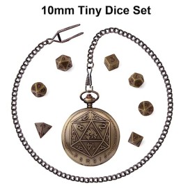 Famard 10mm Tiny DND Dice Set with Vintage Pocket Watch Shell Case, Polyhedral Metal D&D Dice Set for Dungeons and Dragons, RPG MTG Game,Role Playing Board Games