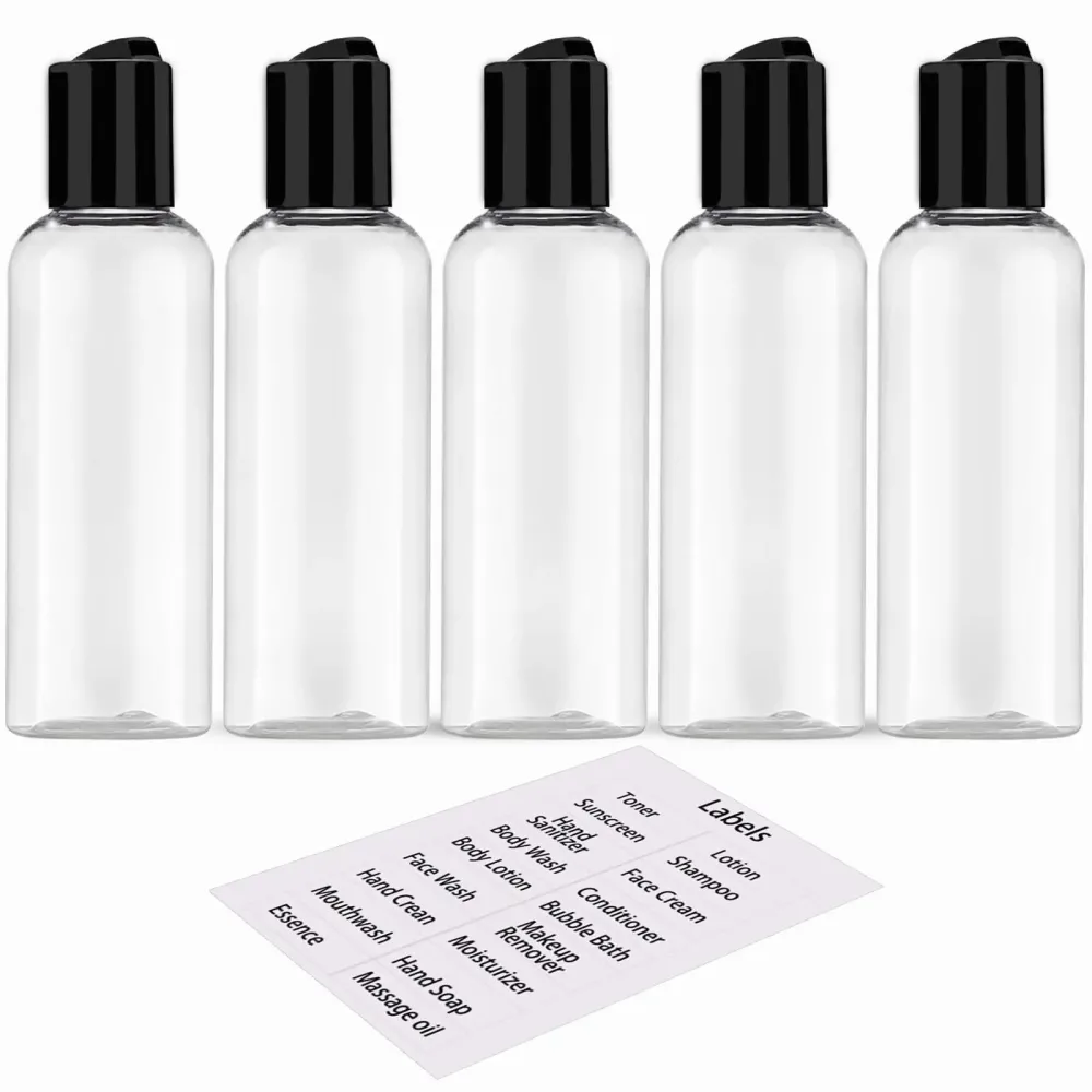 DNSEN 5 Pack 3.4 oz Travel Bottles for Toiletries TSA Approved Leakproof Plastic Empty Travel Size Bottles Containers with Labels DNSEN 5 Pack 3.4 oz Travel Bottles for Toiletries TSA Approved Leakproof Plastic Empty Travel Size Bottles Containers with Labels