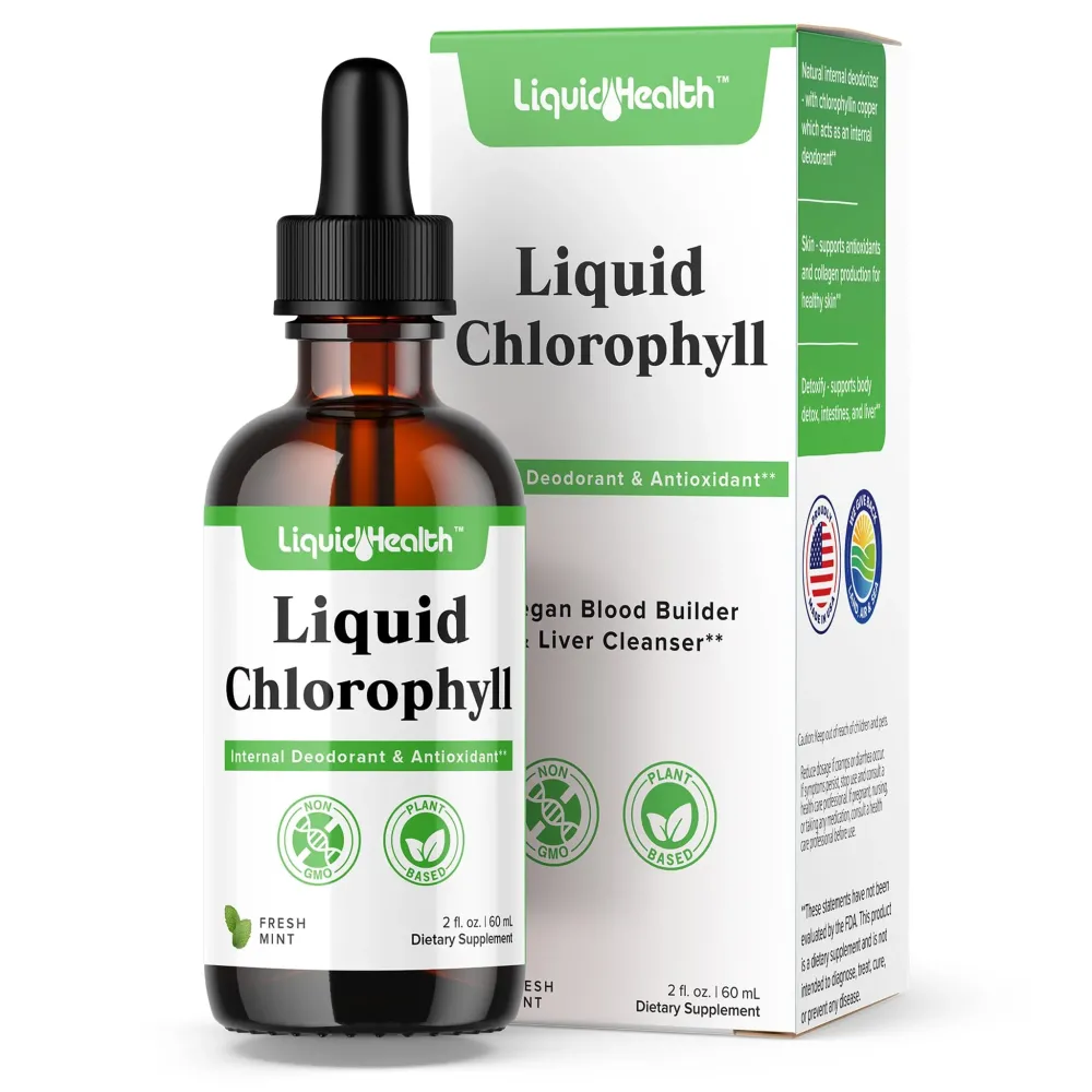 LIQUIDHEALTH Liquid Chlorophyll Drops - Internal Deodorizer, Liver Detox, Immune Support, Promote Collagen for Hair & Skin, Stop Bad Breath, Reduce Appetite - Made in The USA, Vegan, Non-GMO (2 oz) LIQUIDHEALTH Liquid Chlorophyll Drops - Internal Deodorizer, Liver Detox, Immune Support, Promote Collagen for Hair & Skin, Stop Bad Breath, Reduce Appetite - Made in The USA, Vegan, Non-GMO (2 oz)