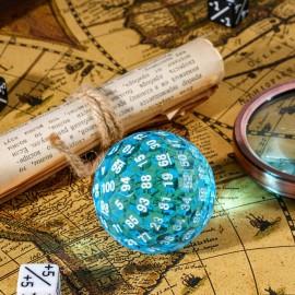 Poludie Upgraded D100 Dice, Single 100 Sided Polyhedral Dice D100 Die 50mm, D&D Dice D100 Game Dice, 100 Sided Cube with Metal Storage Tin(T Blue/White Font)