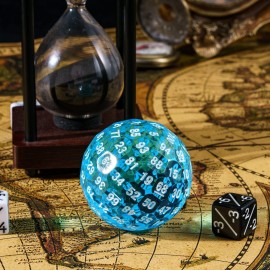 Poludie Upgraded D100 Dice, Single 100 Sided Polyhedral Dice D100 Die 50mm, D&D Dice D100 Game Dice, 100 Sided Cube with Metal Storage Tin(T Blue/White Font)