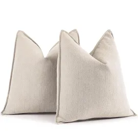 ZWJD Beige Pillow Covers 18x18 Inch Set of 2 Chenille Throw Pillow Covers with Elegant Design Soft and Luxurious Decorative Throw Pillows for Couch, Bed, and Home Decor(Beige)